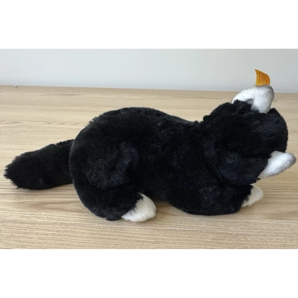 Vintage Steiff Mimmi Katze Cat Plush Lying Black White 30cm EAN 099502